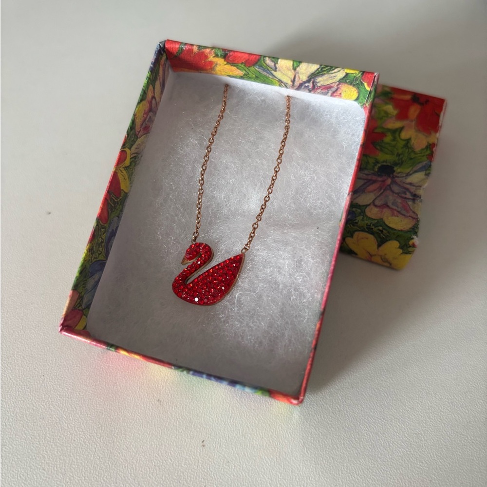 Swarovski Crystal Red Swan Pendant Necklace
